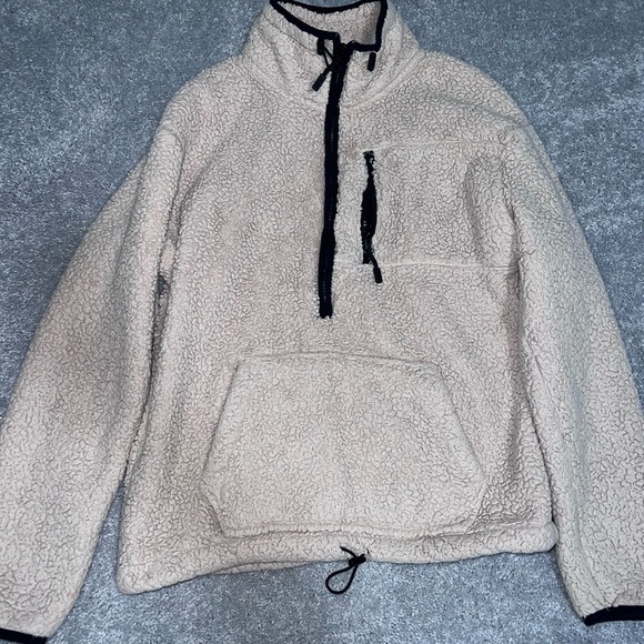 PINK Victoria Secret Cream Sherpa Quarter Zip - Picture 2 of 6